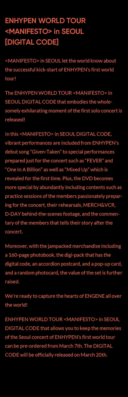 ENHYPEN WORLD TOUR MANIFESTO IN SEOUL DIGITAL CODE